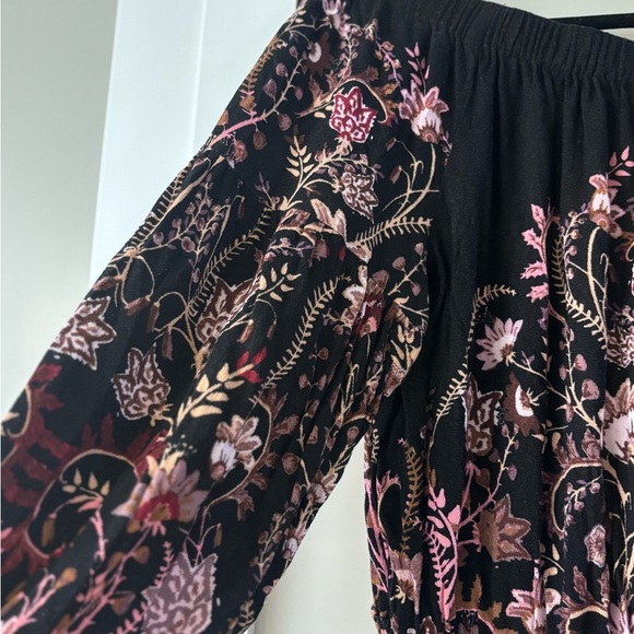 Free People Off-Shoulder Floral Romper in Black and Pink - Picture 8 of 9